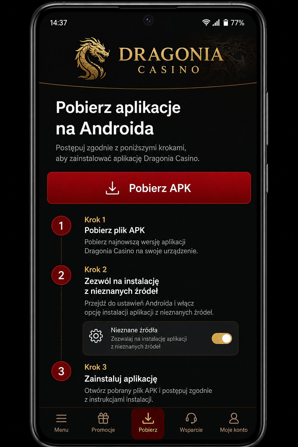 Krok 3: Instalacja i pierwsze uruchomienie aplikacji Dragonia app